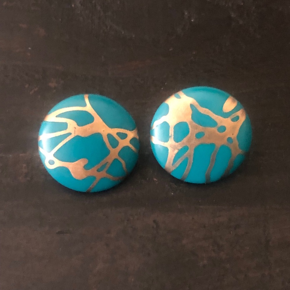 Teal Marble Stud Earrings